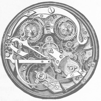 Dessin du mécanisme d'une montre chronographe.