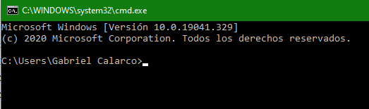 Prompt de la línea de comandos en Windows.