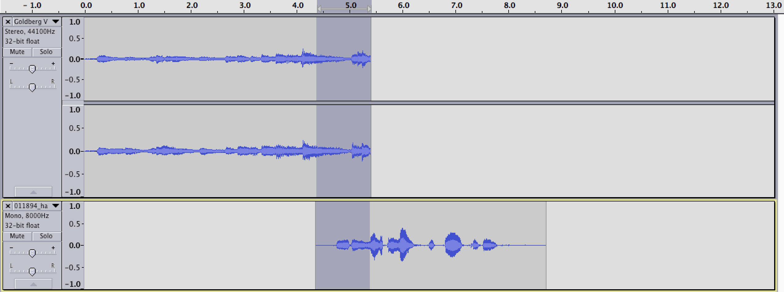 Highlighting across tracks for crossfading