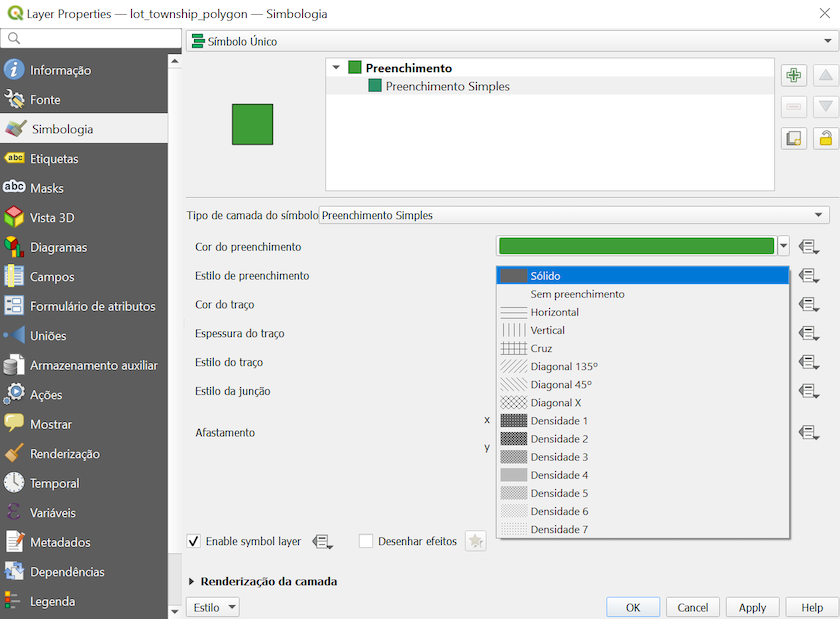 Imagem com a janela das configurações de simbologia do shapefile