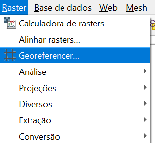 Imagem com as opções do menu Raster