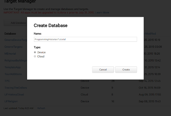 Name your Image Target Database.