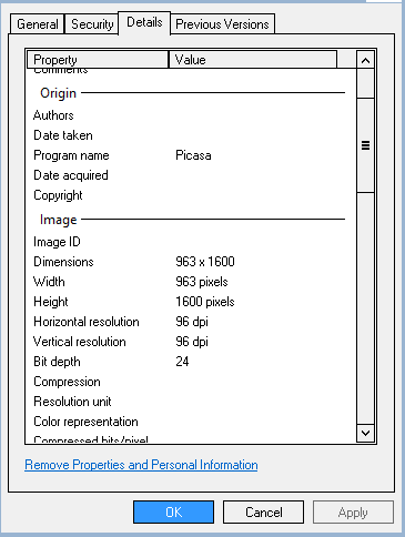 Properties dialog box