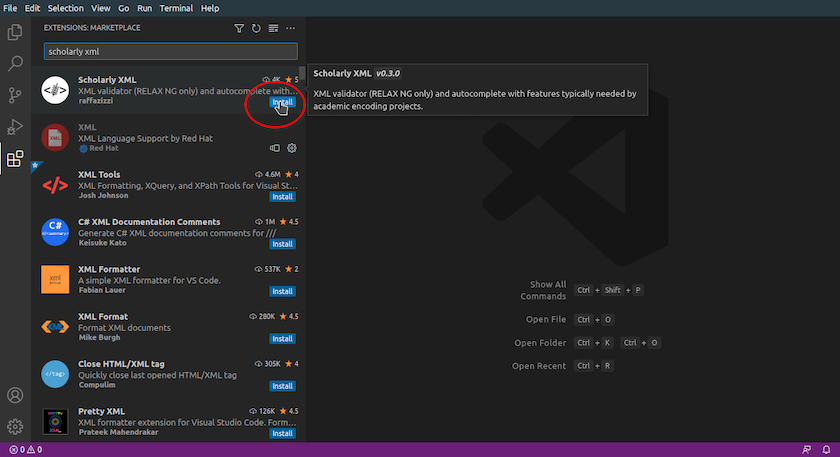 Instalar Scholarly XML en VS Code