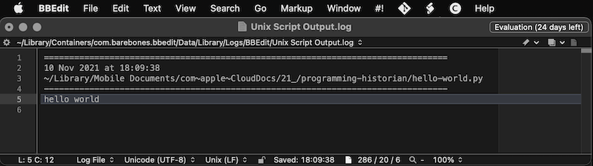 'Hello World' in Python on a Mac with BBEdit