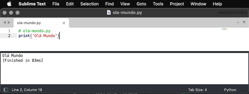 Olá Mundo em Python no Mac, com Sublime Text