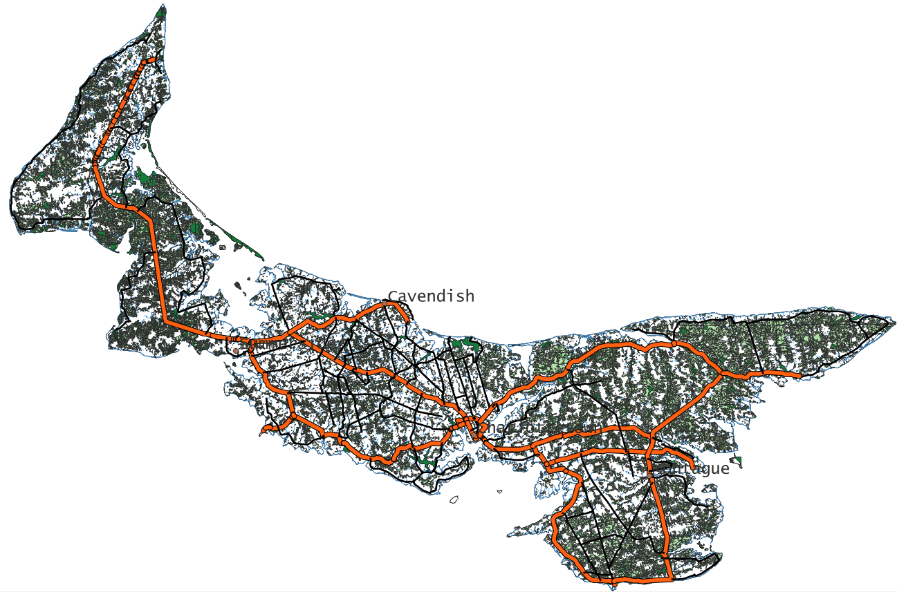 Um mapa da Ilha de Prince Edward com os elementos previamente adicionados.