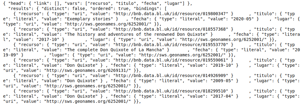 Resultados de la petición a la plataforma BNB Linked Data